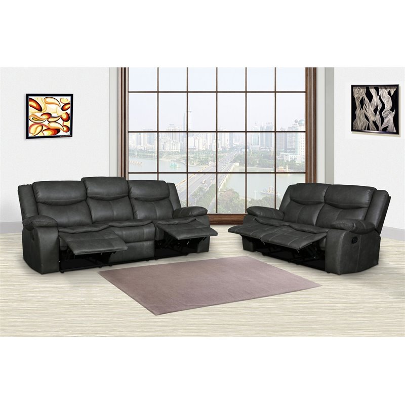 Titan Furnishings Transitional Faux Leather Reclining Sofa and Loveseat in Gray