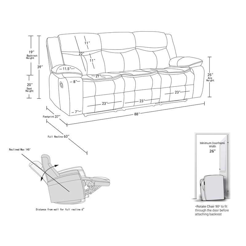 Titan Furnishings Transitional Faux Leather Reclining Sofa and Loveseat in Gray