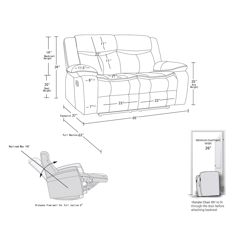 Titan Furnishings Transitional Faux Leather Reclining Sofa and Loveseat in Gray