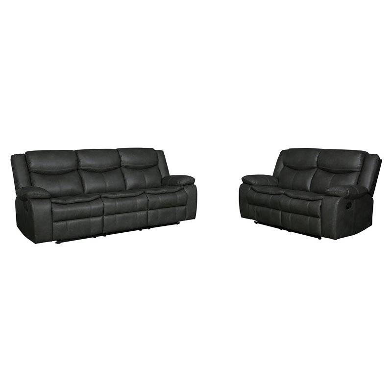 Titan Furnishings Transitional Faux Leather Reclining Sofa and Loveseat in Gray
