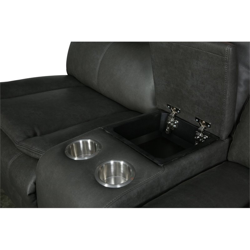 Titan Furnishings Transitional Faux Leather Reclining Sectional in Gray