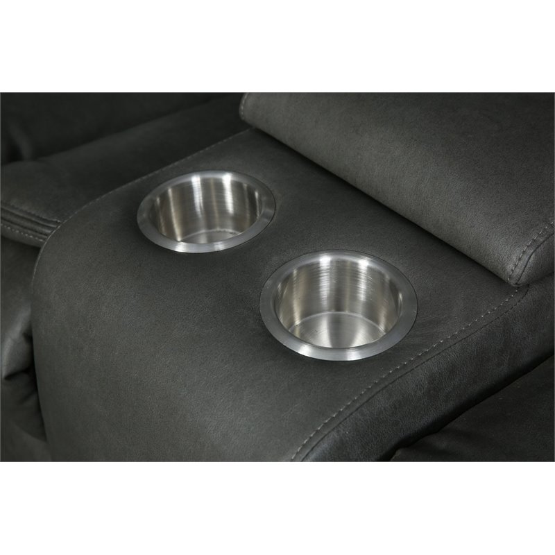 Titan Furnishings Transitional Faux Leather Reclining Sectional in Gray