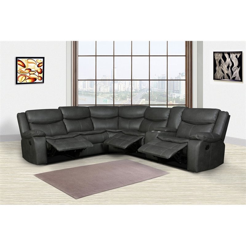 Titan Furnishings Transitional Faux Leather Reclining Sectional in Gray