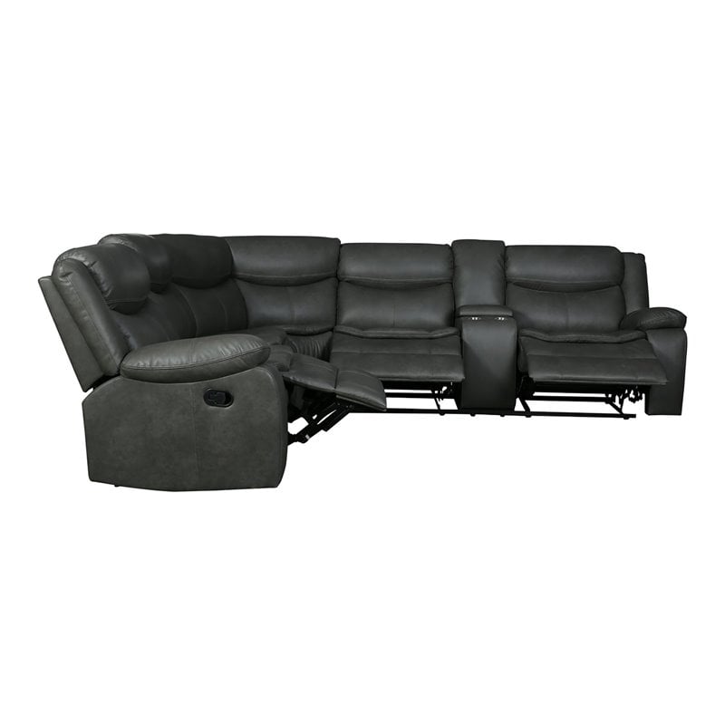 Titan Furnishings Transitional Faux Leather Reclining Sectional in Gray