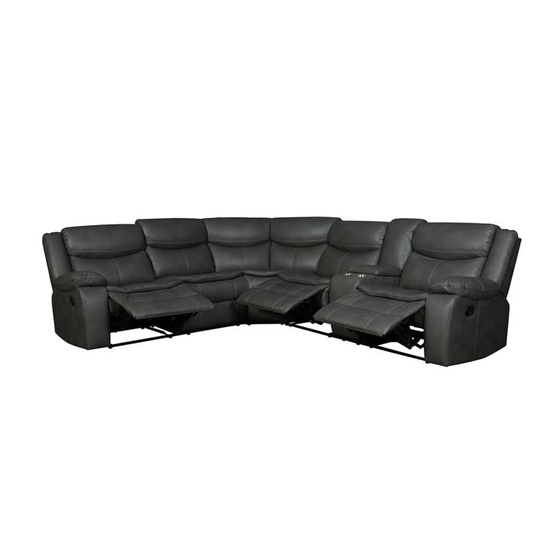Titan Furnishings Transitional Faux Leather Reclining Sectional in Gray