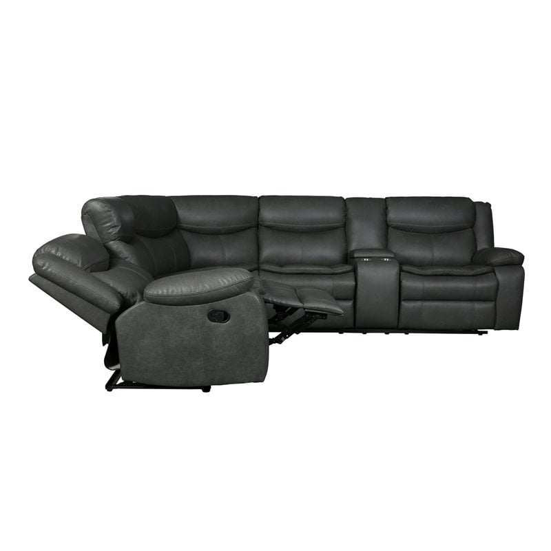 Titan Furnishings Transitional Faux Leather Reclining Sectional in Gray