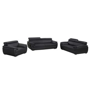 Titan Furnishings Modern Leather Upholstered Recliner Sofa Set in Black