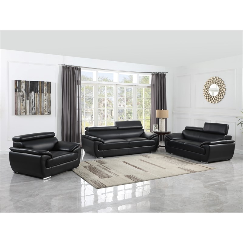 Titan Furnishings Modern Leather Upholstered Recliner Sofa Set in Black