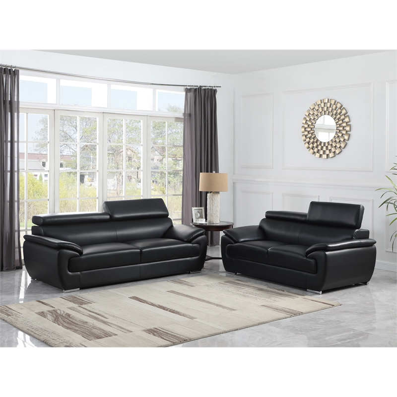 Titan Furnishings Modern Leather Sofa and Loveseat Set in Black
