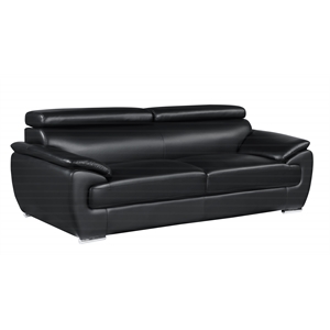 Titan Furnishings 86&quot Modern Wood and Leather Sofa with Fiber Back in Black