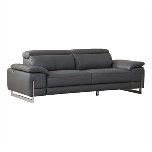 Titan Furnishings 87&quot Modern Genuine Italian Leather Sofa in Dark Gray