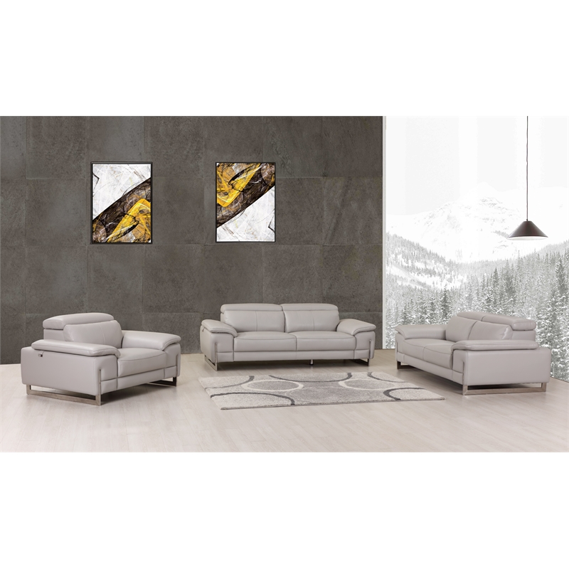 Titan Furnishings Genuine Italian Leather Upholstered Sofa Set in Light Gray