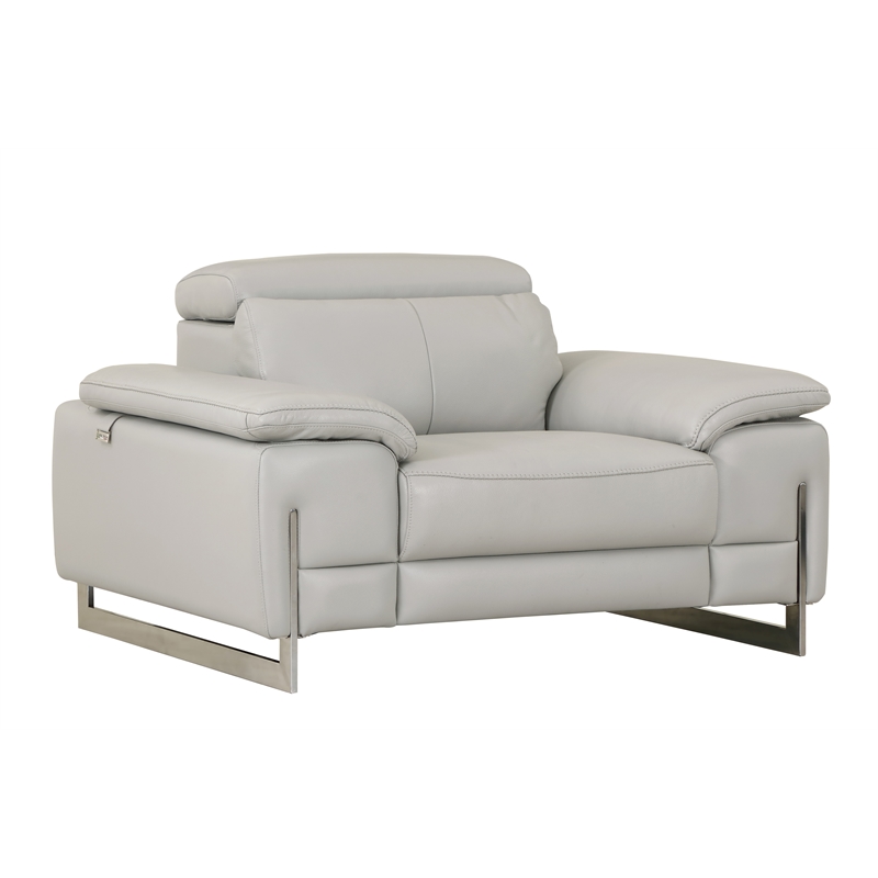 Titan Furnishings Genuine Italian Leather Upholstered Sofa Set in Light Gray