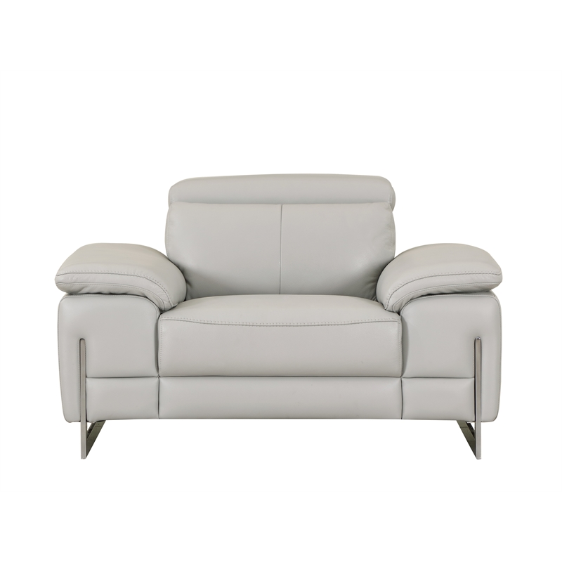 Titan Furnishings Genuine Italian Leather Upholstered Sofa Set in Light Gray