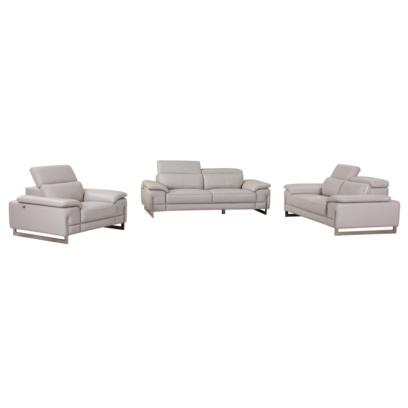 Titan Furnishings Genuine Italian Leather Upholstered Sofa Set in Light Gray