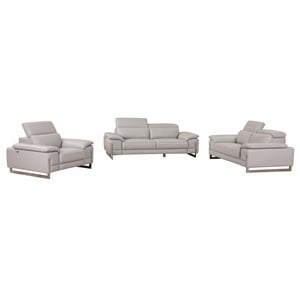 Titan Furnishings Genuine Italian Leather Upholstered Sofa Set in Light Gray