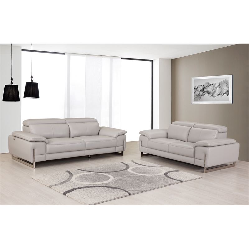 Titan Furnishings Genuine Italian Leather Sofa & Loveseat Set in Light Gray