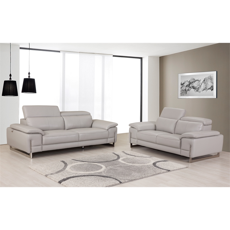 Titan Furnishings Genuine Italian Leather Sofa & Loveseat Set in Light Gray