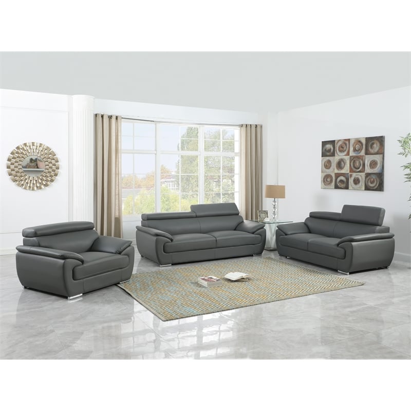 Titan Furnishings Modern Leather Upholstered Recliner Sofa Set in Gray