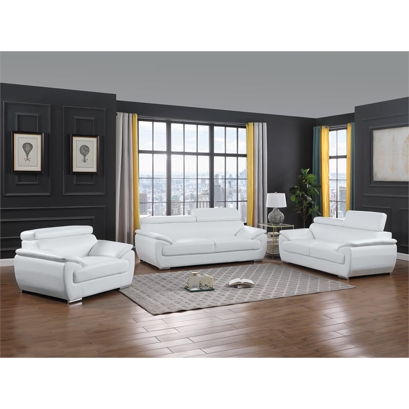 Titan Furnishings Modern Leather Upholstered Recliner Sofa Set in White
