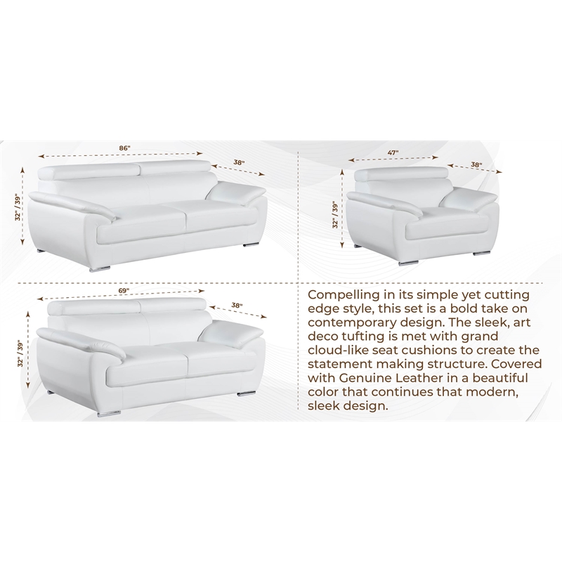 Titan Furnishings Modern Leather Reclining Sofa and Loveseat Set in White