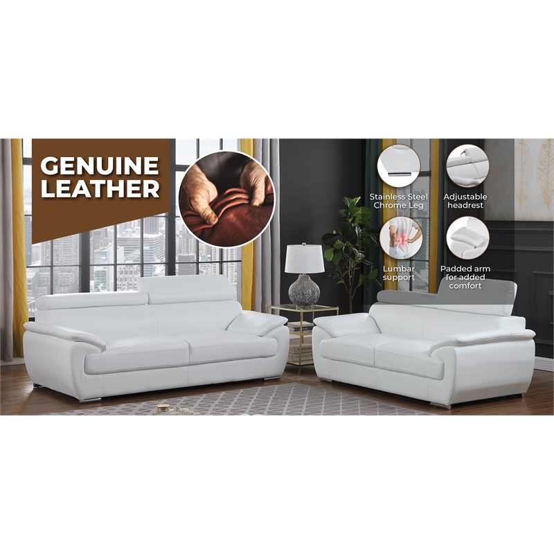 Titan Furnishings Modern Leather Reclining Sofa and Loveseat Set in White