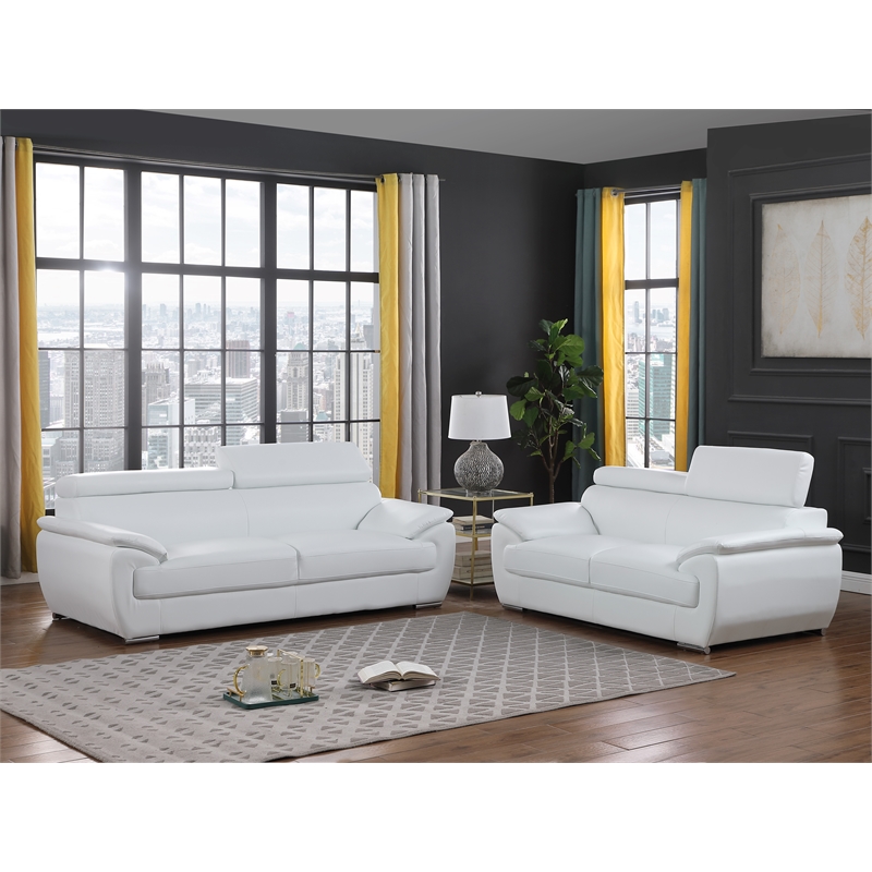 Titan Furnishings Modern Leather Reclining Sofa and Loveseat Set in White