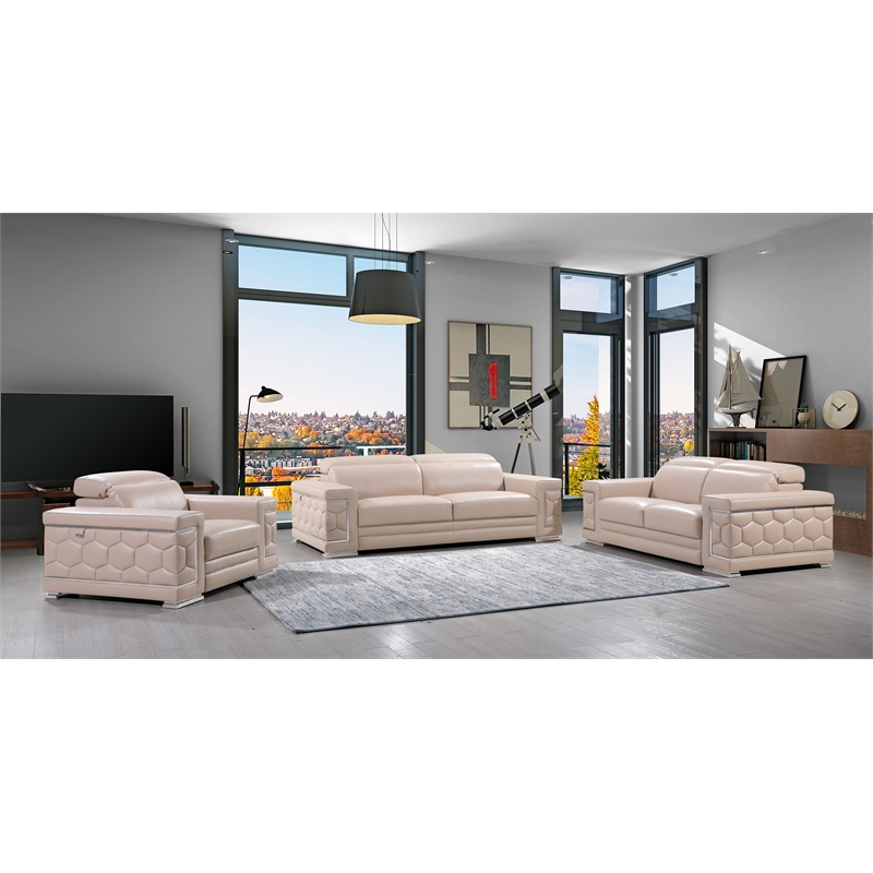 Titan Furnishings Genuine Italian Leather Upholstered Sofa Set in Beige