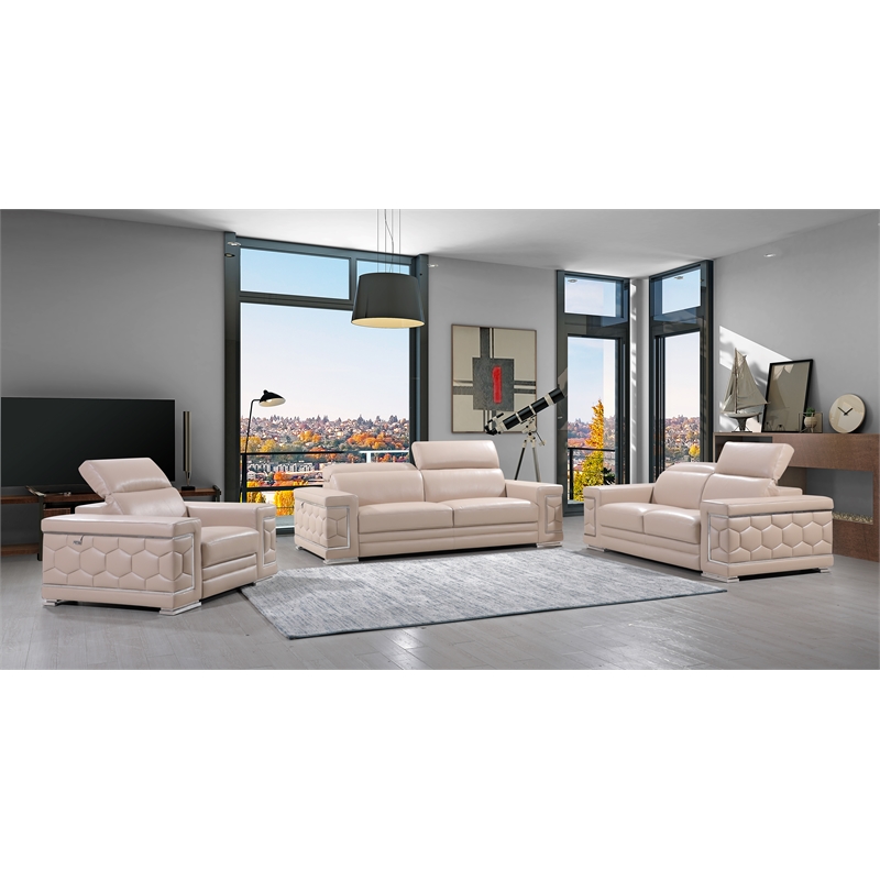 Titan Furnishings Genuine Italian Leather Upholstered Sofa Set in Beige