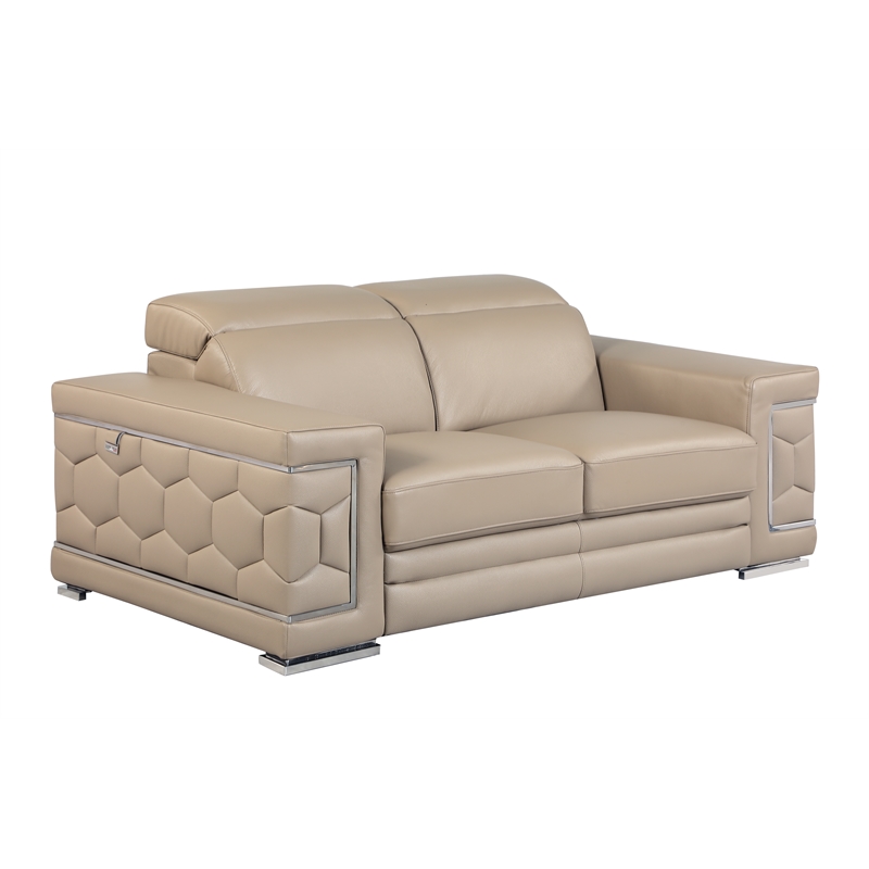 Titan Furnishings Genuine Italian Leather Upholstered Sofa Set in Beige