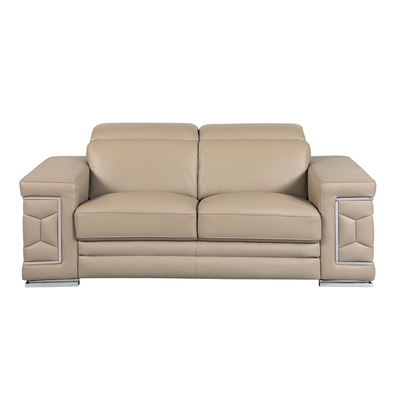 Titan Furnishings Genuine Italian Leather Upholstered Sofa Set in Beige