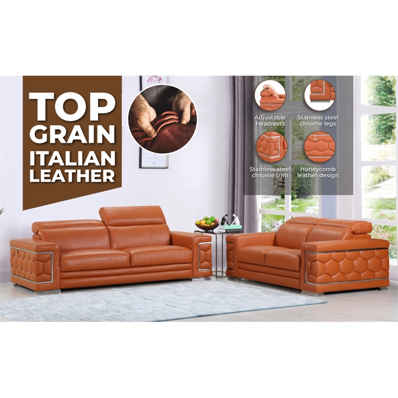 Titan Furnishings Genuine Italian Leather Upholstered Sofa Set in Beige