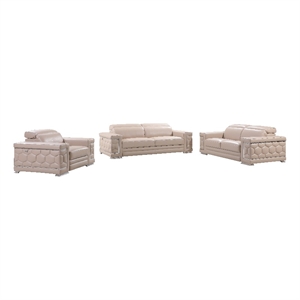Titan Furnishings Genuine Italian Leather Upholstered Sofa Set in Beige