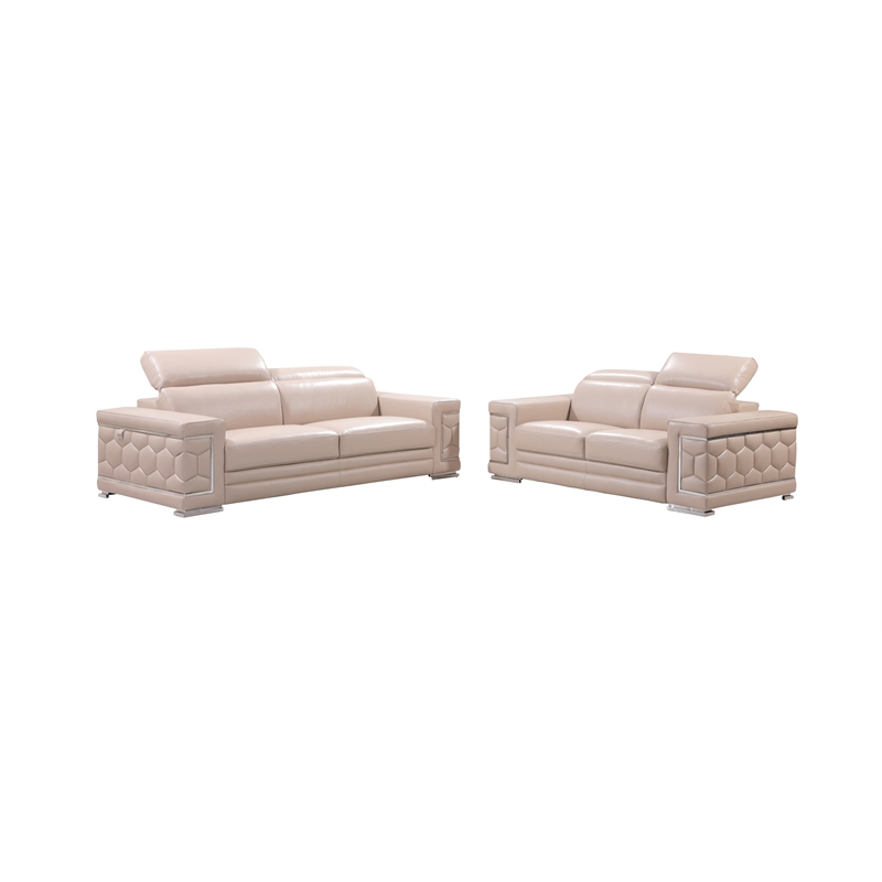 Titan Furnishings Genuine Italian Leather Sofa and Loveseat Set in Beige