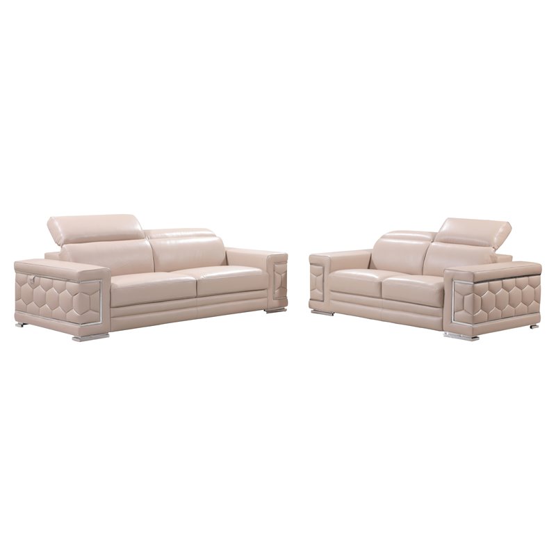 Titan Furnishings Genuine Italian Leather Sofa and Loveseat Set in Beige