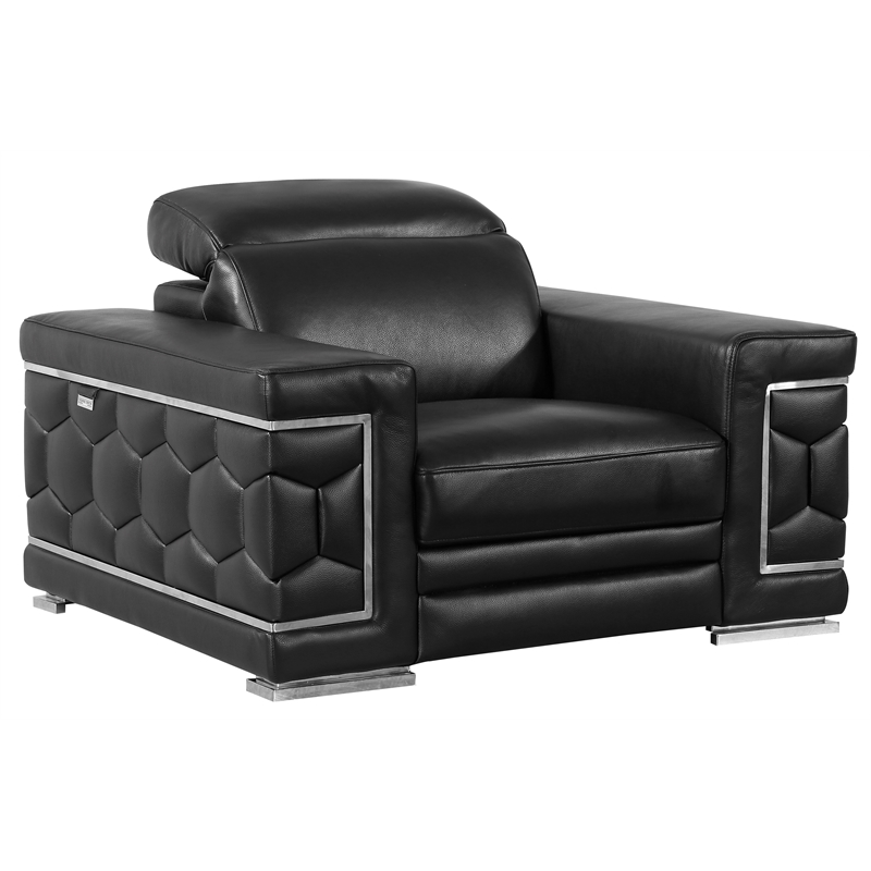 Titan Furnishings Genuine Italian Leather Upholstered Sofa Set in Black
