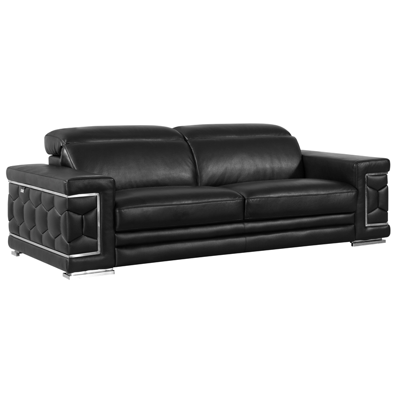 Titan Furnishings Genuine Italian Leather Upholstered Sofa Set in Black