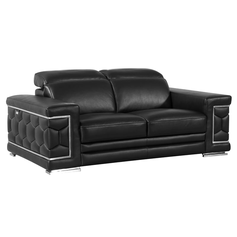 Titan Furnishings Genuine Italian Leather Upholstered Sofa Set in Black