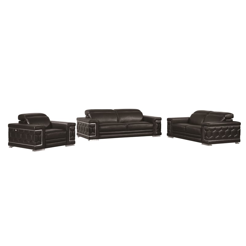 Titan Furnishings Genuine Italian Leather Upholstered Sofa Set in Black