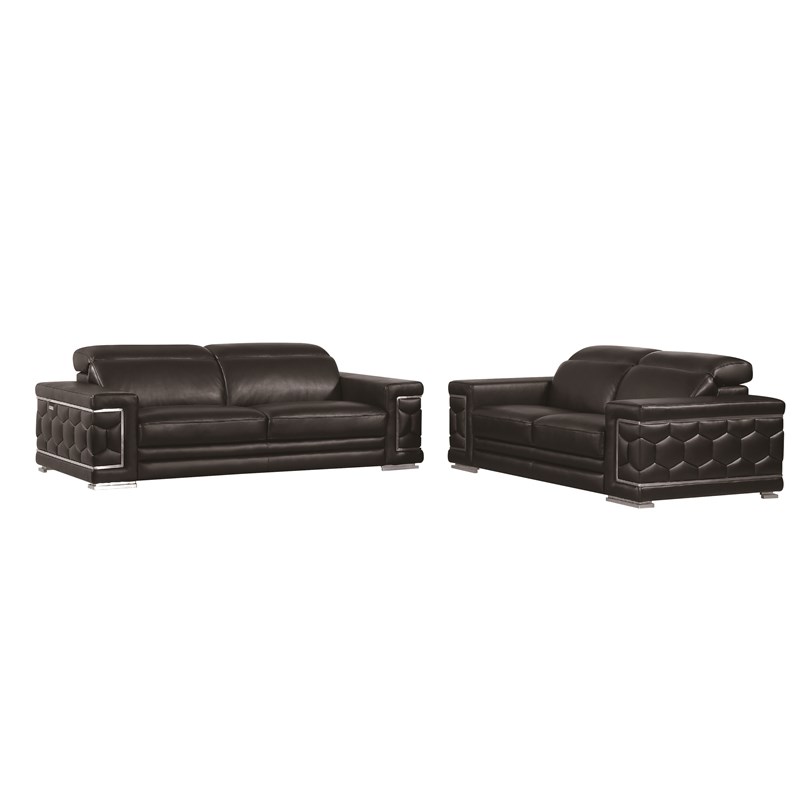 Titan Furnishings Genuine Italian Leather Sofa and Loveseat Set in Black