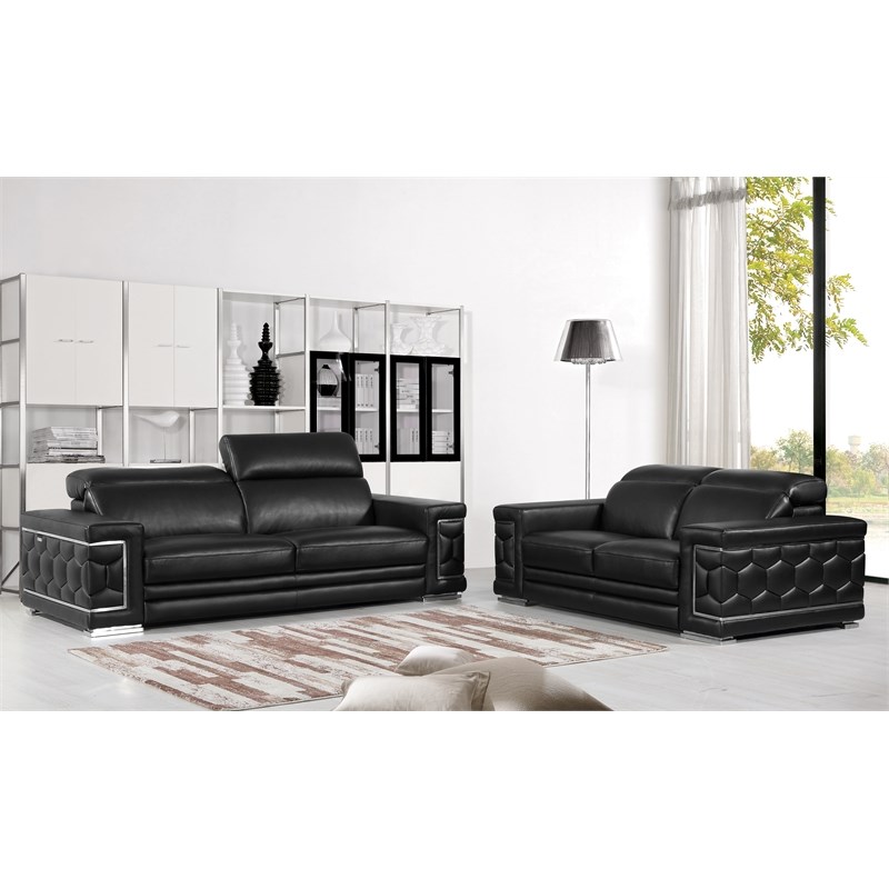 Titan Furnishings Genuine Italian Leather Sofa and Loveseat Set in Black