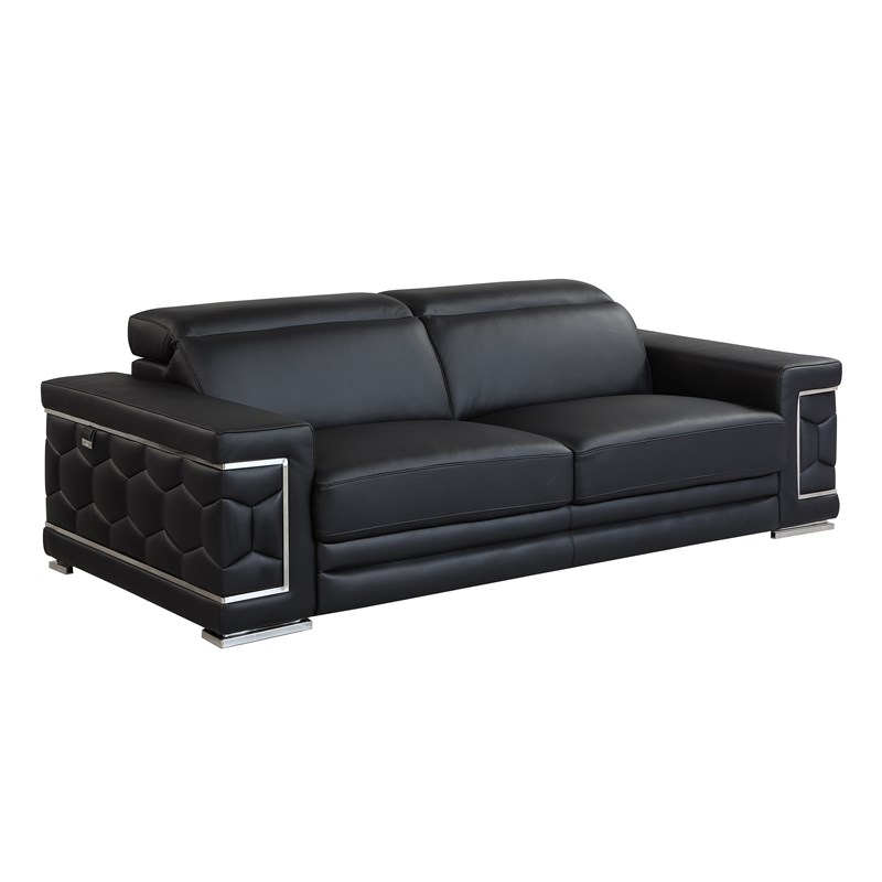 Titan Furnishings Genuine Italian Leather Sofa and Loveseat Set in Black
