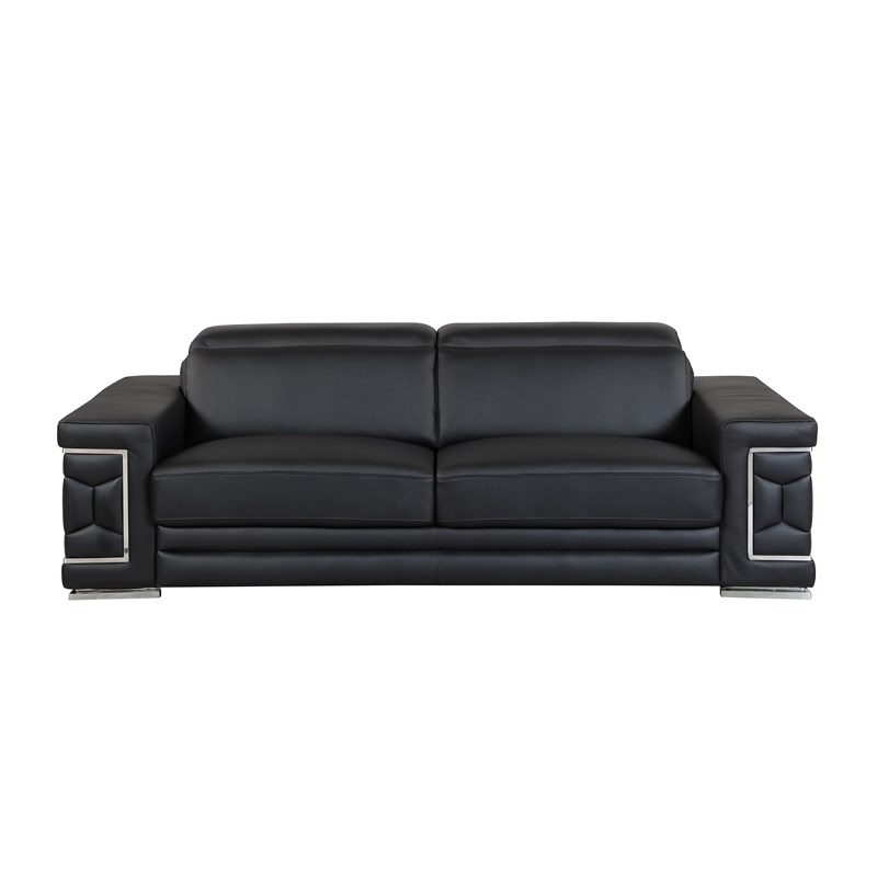 Titan Furnishings Genuine Italian Leather Sofa and Loveseat Set in Black