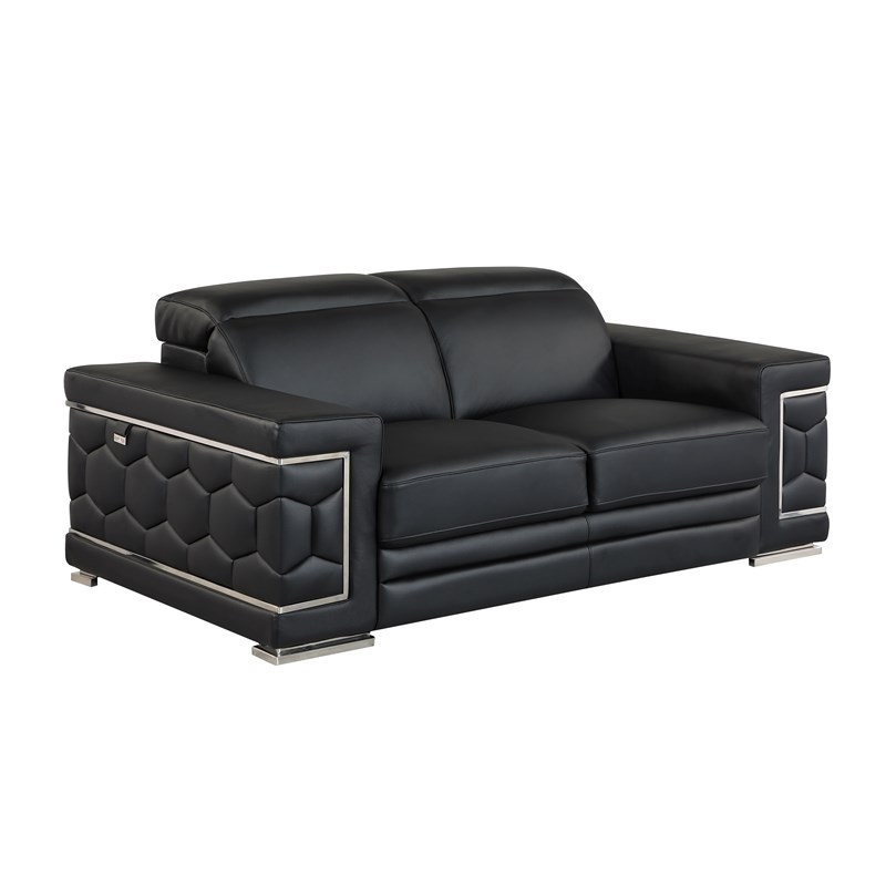Titan Furnishings Genuine Italian Leather Sofa and Loveseat Set in Black