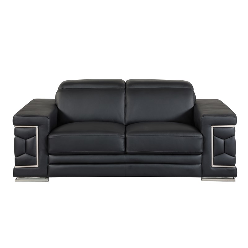 Titan Furnishings Genuine Italian Leather Sofa and Loveseat Set in Black