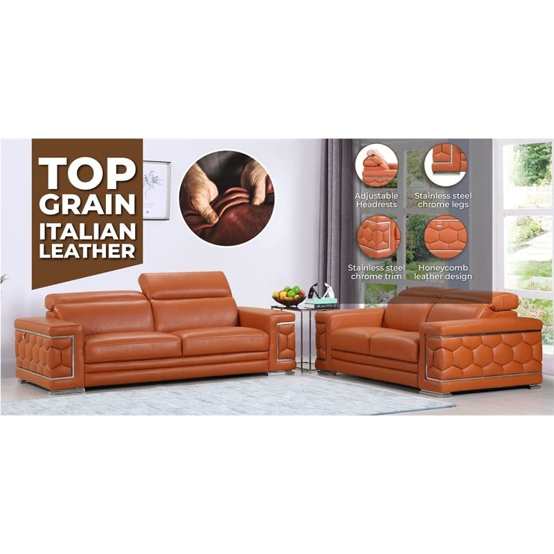 Titan Furnishings Genuine Italian Leather Sofa and Loveseat Set in Black