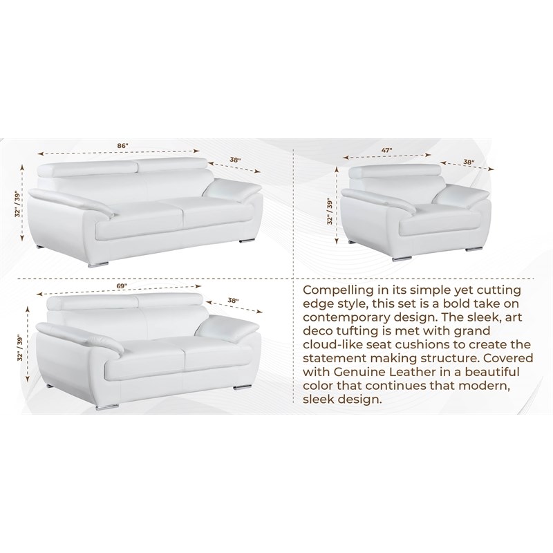 Titan Furnishings Modern Leather Upholstered Recliner Loveseat in White