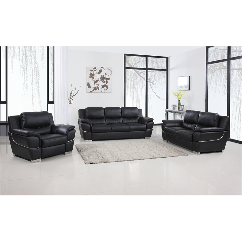 Titan Furnishings Modern Leather Upholstered Sofa Set in Black