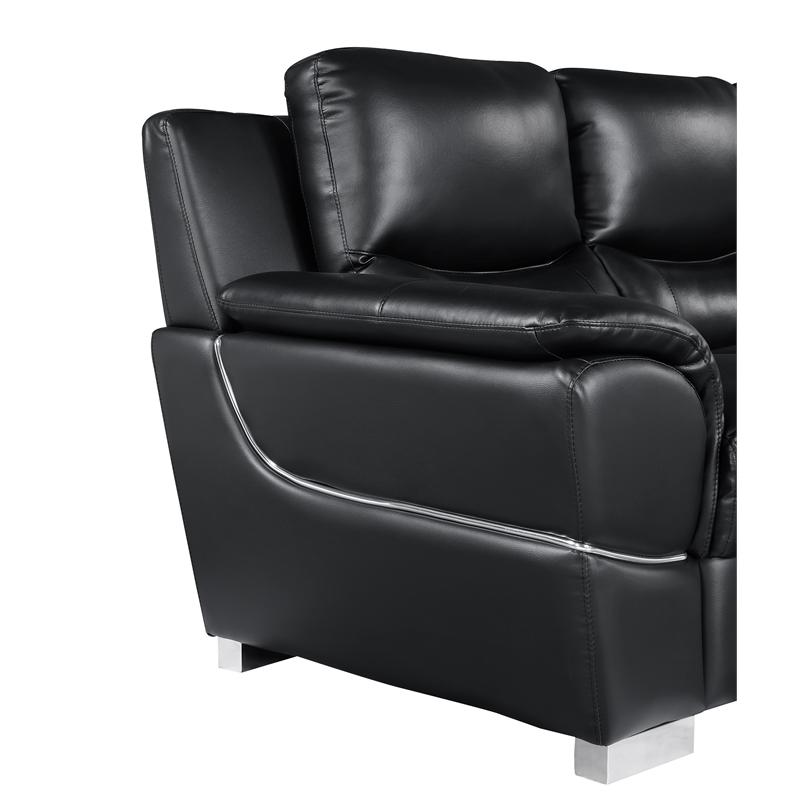 Titan Furnishings Modern Leather Upholstered Sofa Set in Black