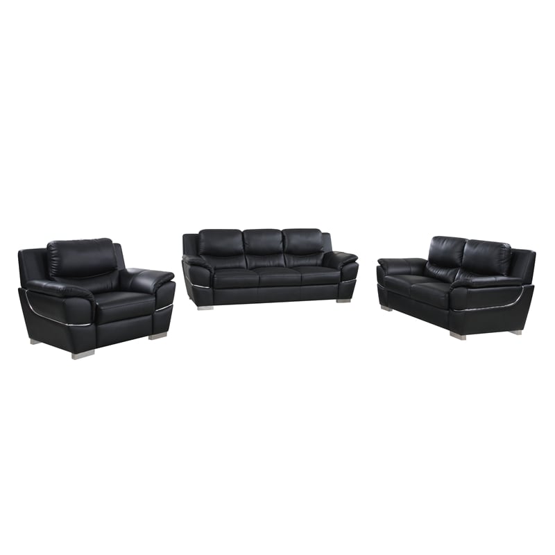 Titan Furnishings Modern Leather Upholstered Sofa Set in Black